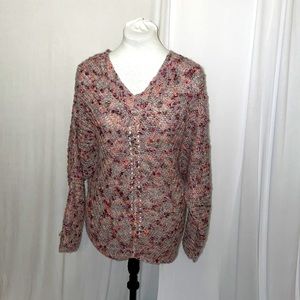 Oversized Medium V Neck Multi Pinks and Purples Sweater by Style & Co